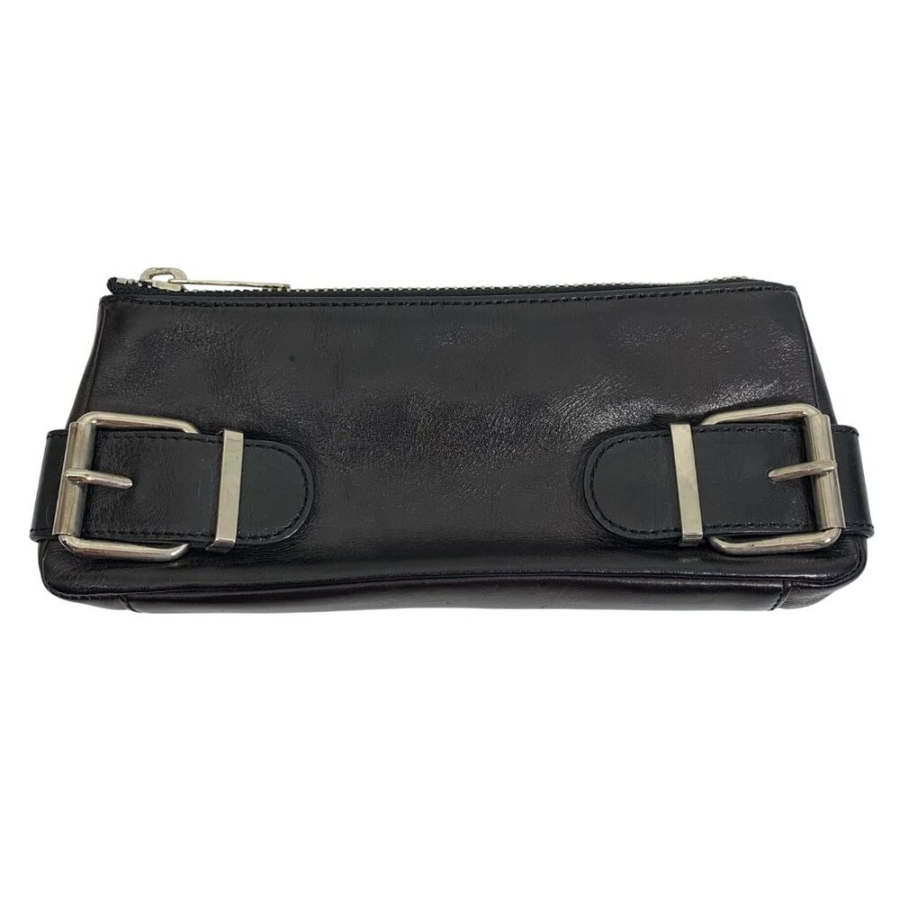 Y2K Banana Republic Black Leather Clutch Zipper Pouch Silver Buckles Fall 2004